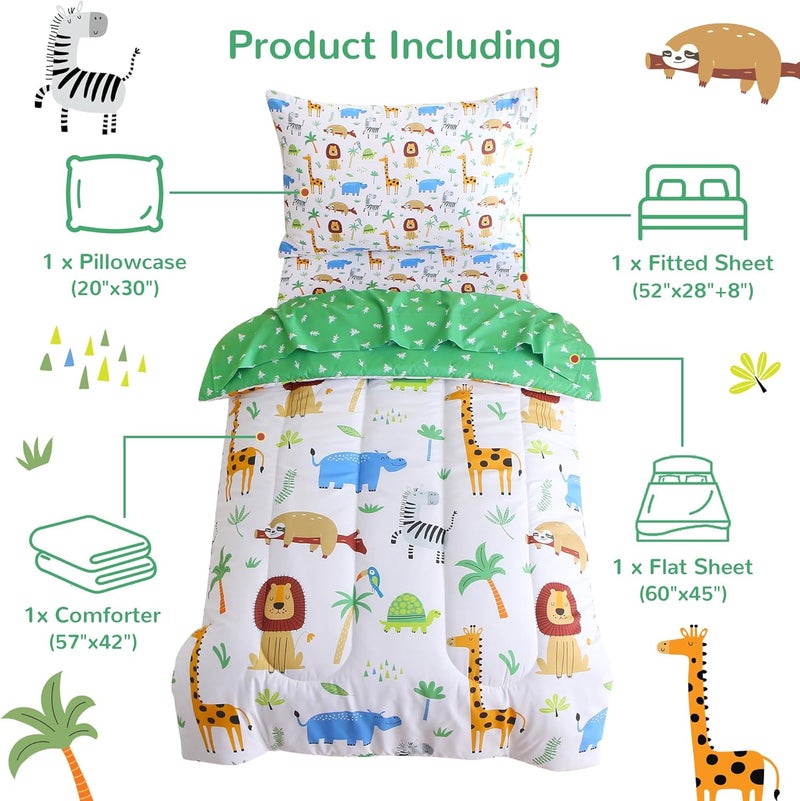 Mooreeke 4 Pieces Toddler Bedding Set - Forest Animal Toddler Comforter Sets for Girls Boys, Includes Comforter, Flat Sheet, Fitted Sheet and Pillowcase, Bed in A Bag for Baby Bedroom - Image 2